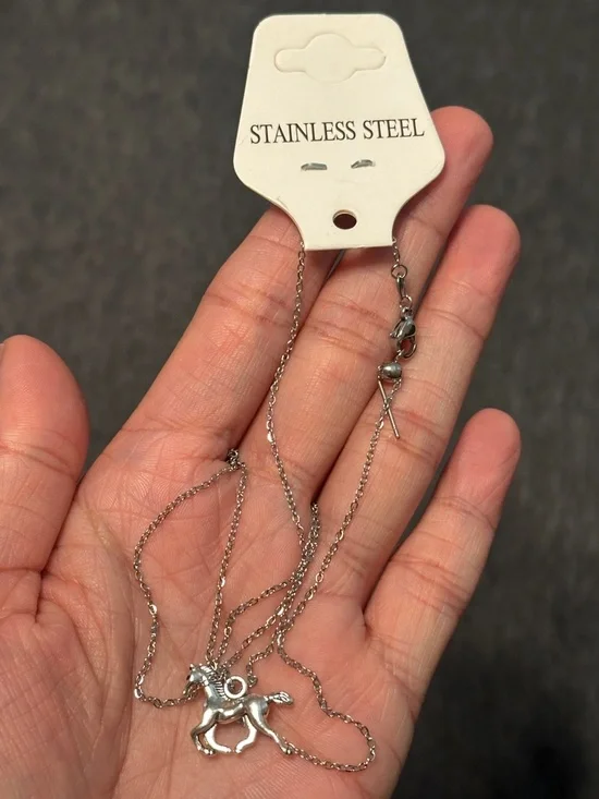 Fashion Jewelry Stainless Steel Silver Horse Pendant Necklace, 20” - Picture 4 of 4